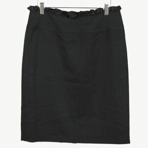 Valentino Black Wool Ruffle-Waist Pencil Skirt
